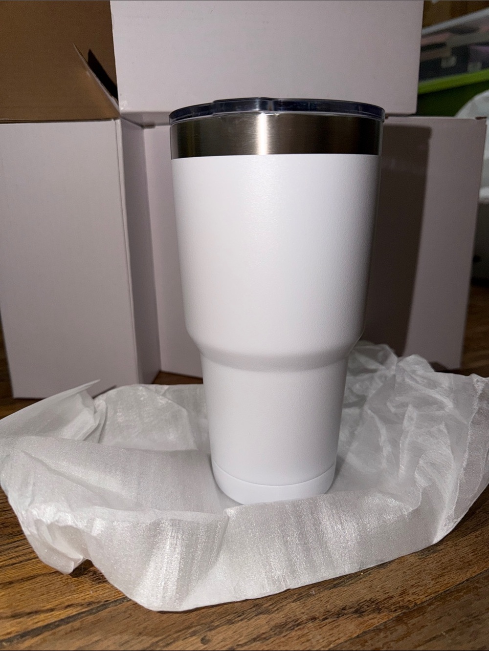 White Stainless Steel Travel Tumbler with Clear Lid